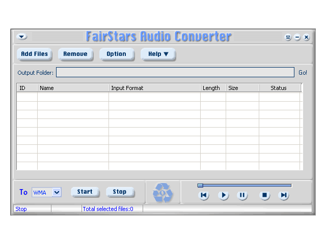 FairStars Audio Converter screenshot - FairStars Audio Converter is a professinal conversion tools for convert WAV,APE,OGG,MP1,MP2,MP3,WMA,WMV,ASF to WMA,MP3,OGG,APE,WAV formats.